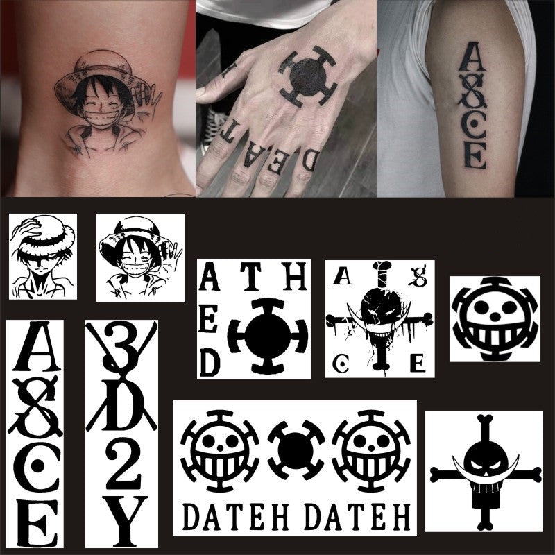One Piece Temporary Tattoo Stickers, Anime Luffy Ace Cosplay Fake Tattoos, Waterproof Transfer Tattoo, Pirate Skull Symbol Body Art Stickers for Halloween Cosplay Party Fans