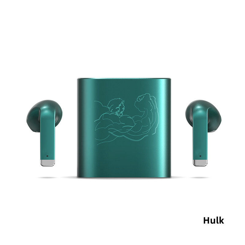 Marvel Avengers TWS True Wireless Bluetooth Earbuds, Iron Man Thanos Black Panther Captain America Hulk Engraved Bluetooth Headphones, Touch Control Stereo Earphones with Metal Charging Case, Marvel Fan Anime Merch Gift
