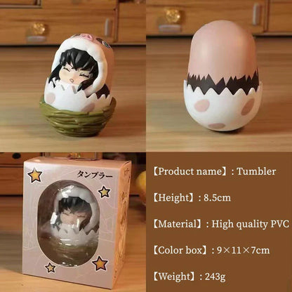 Demon Slayer Eggshell Tumbler Figure, Q Version Tanjiro Nezuko Zenitsu Inosuke Roly-poly Toy, Anime Character Mini Figurine with Nest Base, Desktop Decor Collectible Statue, Demon Slayer Fan Gift