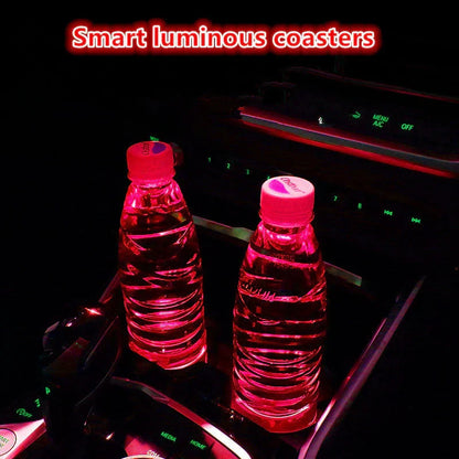 Naruto One Piece Car Accessory Gift，Anime Sharingan LED Car Cup Holder Coaster, Intelligent Sensor Light Up Cup Mat, USB Rechargeable, Multi-Color Changing Car Interior Decor.
