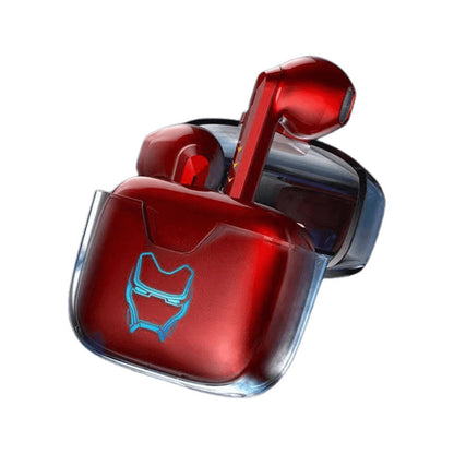 Marvel TWS True Wireless Bluetooth Earbuds, Iron Man Black Panther Semi In-ear Earphones, Transparent Charging Case Marvel Stereo Headphones, Portable Marvel Collectible Earbuds, Gift for Marvel Superhero Fans