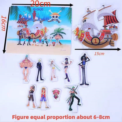 One Piece Straw Hat Pirates Acrylic Standee Scene Set, Luffy Zoro Nami Sanji Chopper Crew & Thousand Sunny Ship Acrylic Figure Stand, HD Printed Tabletop Display Ornament, Anime Fan Collectible Birthday Gift