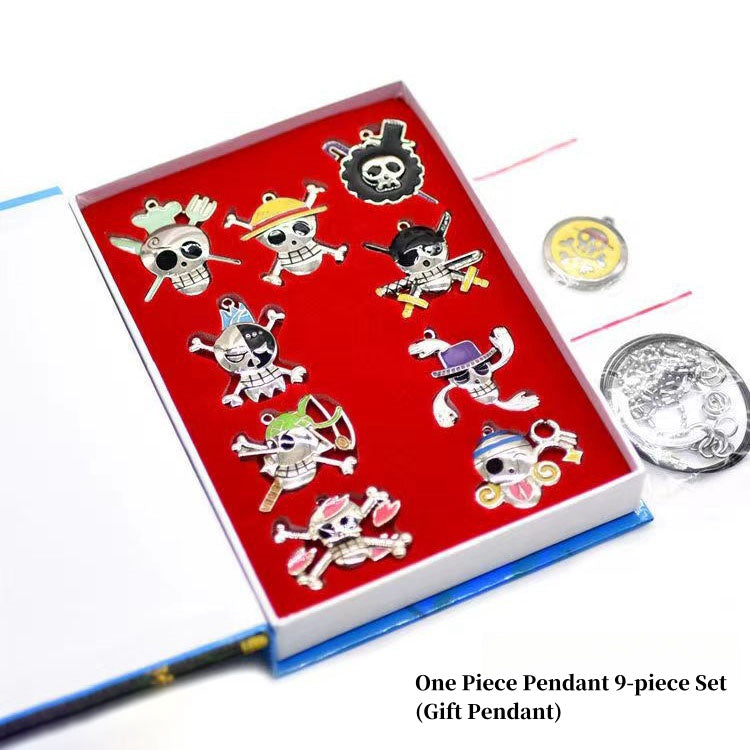 One Piece Anime Metal Weapon Model Gift Box Set, Mini Katana Sword, Skull Brooch, Ring & Pendant Collection Kit, One Piece Cosplay Accessory Desktop Ornament, Collectible Gift for One Piece Fans