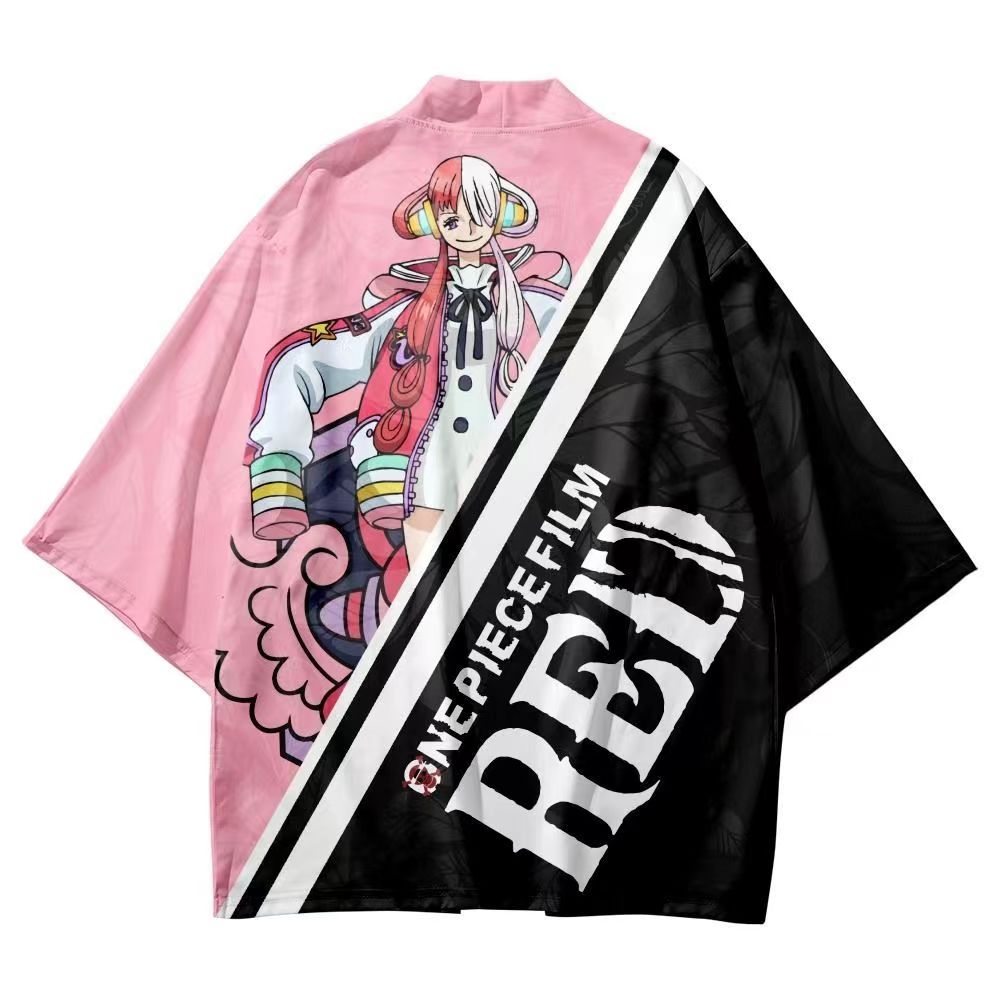 One Piece Film RED Anime Haori and Shorts Set, Japanese Kimono Cardigan with Shorts, 3D Full Print Cosplay Outfit, Loose Casual Anime Costume for Men Women, Anime Merch