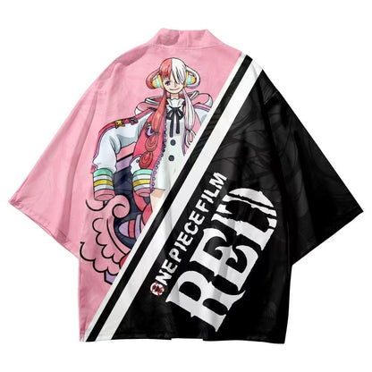 One Piece Film RED Anime Haori and Shorts Set, Japanese Kimono Cardigan with Shorts, 3D Full Print Cosplay Outfit, Loose Casual Anime Costume for Men Women, Anime Merch