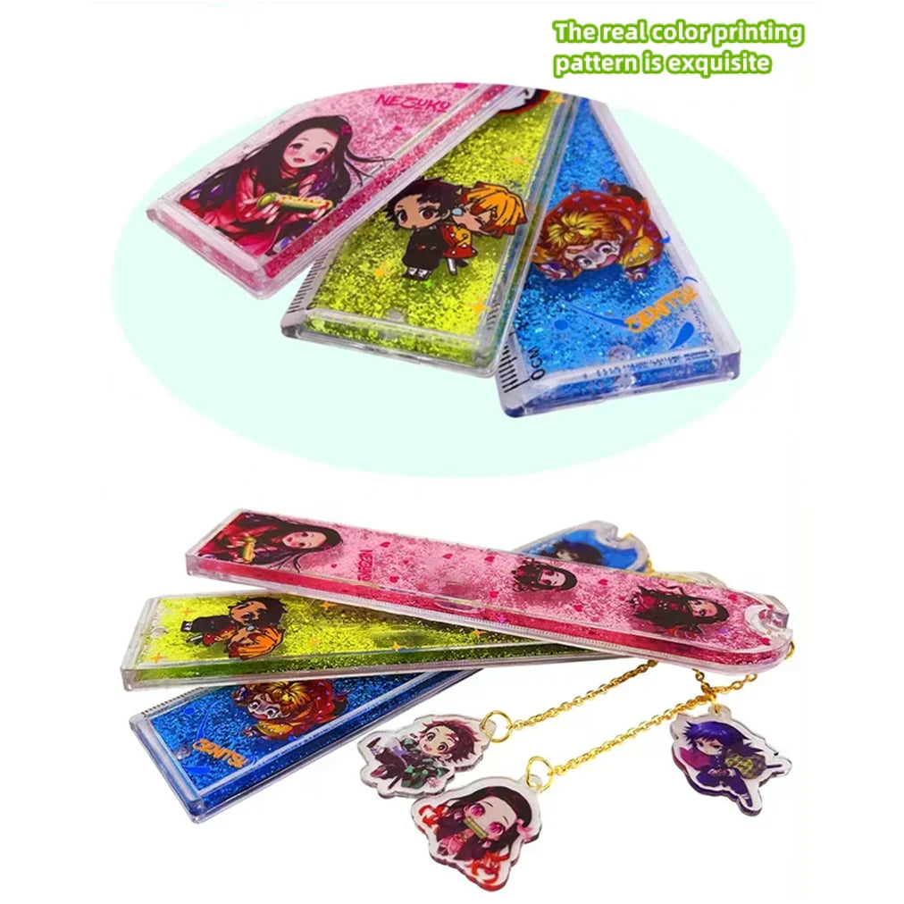 Demon Slayer Quicksand Acrylic Bookmark, Anime Tanjiro Nezuko Zenitsu Inosuke Glitter Liquid Floating Bookmark, Cute Character Pendant Book Marker, Reading Page Holder, Demon Slayer Fan Collectible Gift