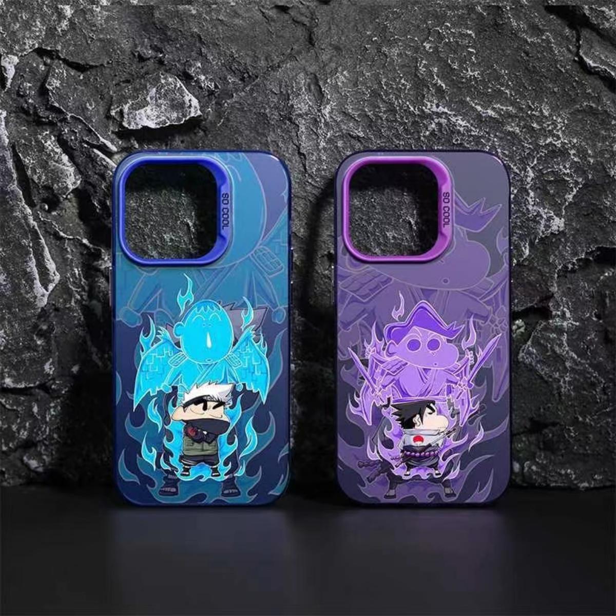Crayon Shin-chan Anime Phone Case, Cute Shin-chan Cos Naruto Character IMD Print Shockproof Protective Phone Cover, Color Flame Pattern Hard Bumper Case for iPhone, Anime Fans Collectible Gift