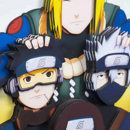 Naruto Minato Team 3D Paper Cut Shadow Box Framed Art, Handmade Layered Papercraft Wall Decor, Minato Kakashi Obito Rin Anime Picture Frame, Anime Fan Room Decor Gift