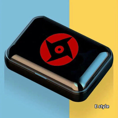 Naruto Anime Wireless Earbuds, Sharingan Akatsuki Logo TWS Bluetooth Earphones with LED Charging Case, Portable Stereo Headphones, Anime Naruto Fan Collectible Gift