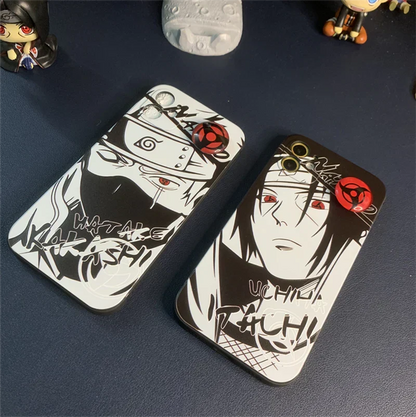 Naruto Anime Phone Case, Itachi Kakashi Black White Manga Print Case with Sharingan Pop Socket, Shockproof Soft TPU Protective Cover, Naruto Fan Phone Case Gift