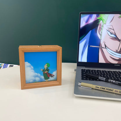 One Piece Anime Light Painting Frame Night Light, Luffy Ace Zoro Wooden Photo Frame Lamp, LED Decor Table Lamp Wall Art Decor, Anime Room Decor Merch Gift for One Piece Fans