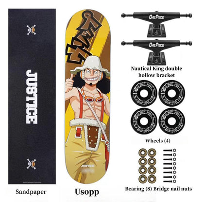 One Piece Anime Complete Skateboard Set, 7 Layer Maple Double Kick Skate Board, Luffy Zoro Sanji Nami Chopper Print Skateboard, Anime Collectible Skateboard for Teens Adults, One Piece Fan Gift