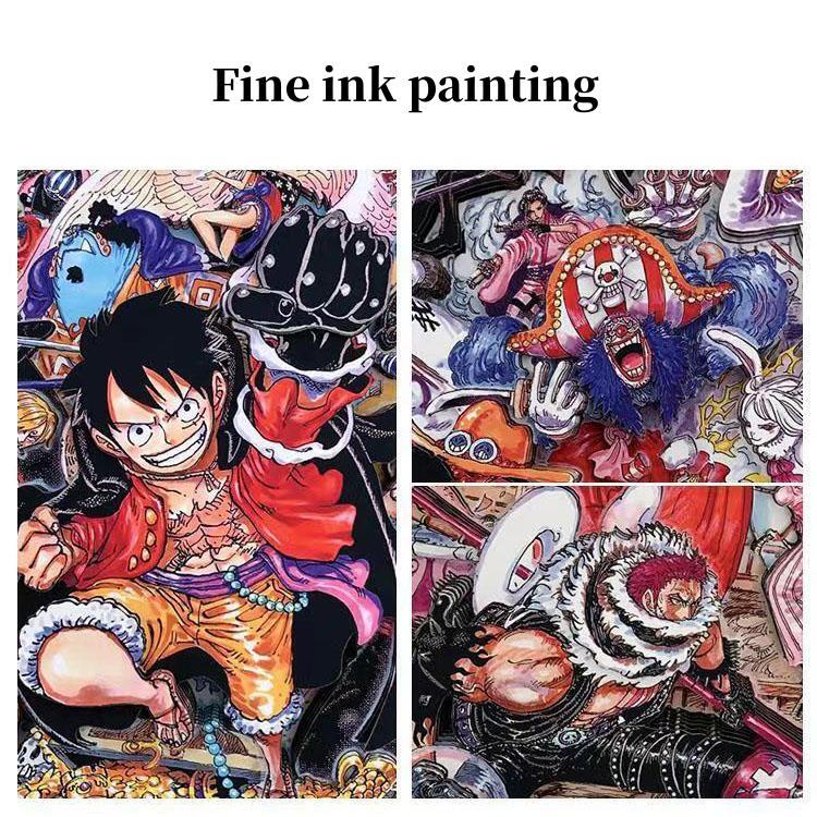 One Piece 3D Paper Cut Framed Art, All Characters Luffy Crew Diorama Paper Carving Painting, Anime Wall Decor Framed Poster, Collectible Wall Hanging Artwork Gift for One Piece Fans