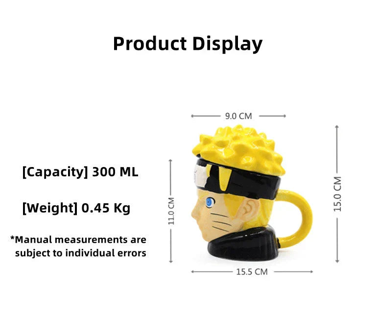 Naruto 3D Sculpted Ceramic Mug, Uzumaki Naruto Character Head Coffee Cup, Anime Naruto Shaped Drinking Mug, Novelty Tea Cup, Collectible Desk Decor Gift for Naruto Fans