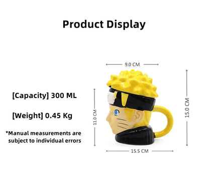 Naruto 3D Sculpted Ceramic Mug, Uzumaki Naruto Character Head Coffee Cup, Anime Naruto Shaped Drinking Mug, Novelty Tea Cup, Collectible Desk Decor Gift for Naruto Fans