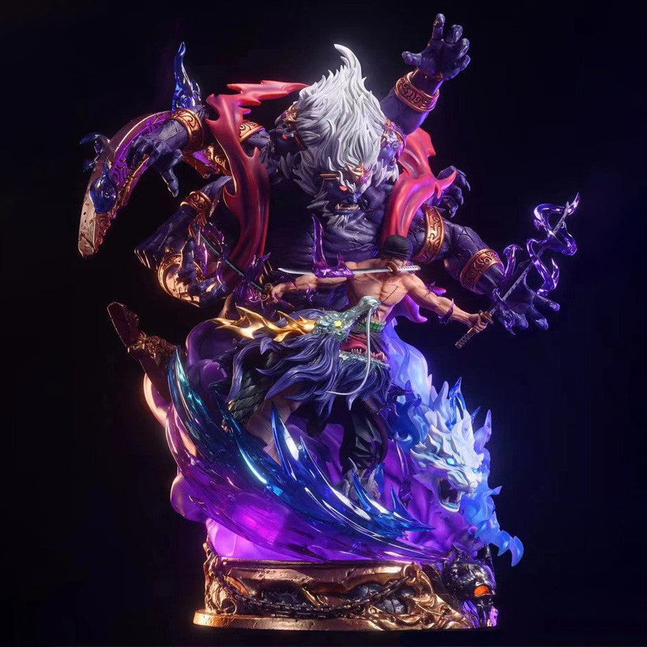 One Piece Roronoa Zoro Hell King Ghost Form Figurine Garage Kit, Luminous Statue with Dragon & Devil Scene, High Detailed Resin Anime Figure, Desktop Display Collectible Ornament, Gift for One Piece Zoro Fans