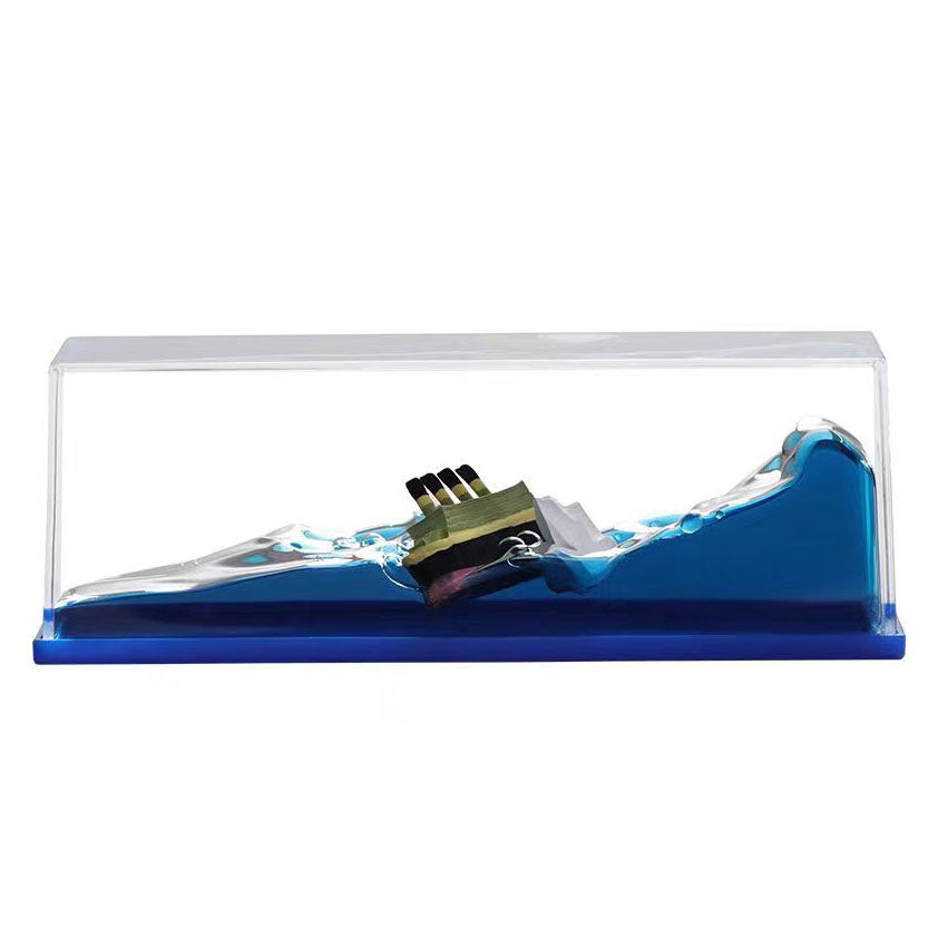Liquid Wave Ship Resin Desk Ornament, Floating Boat in Fluid Sea Paperweight, Acrylic Dynamic Ocean Wave Ship Display Decor, Unique Nautical Souvenir Gift for Desk Home Decoration