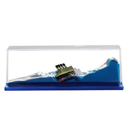 Liquid Wave Ship Resin Desk Ornament, Floating Boat in Fluid Sea Paperweight, Acrylic Dynamic Ocean Wave Ship Display Decor, Unique Nautical Souvenir Gift for Desk Home Decoration