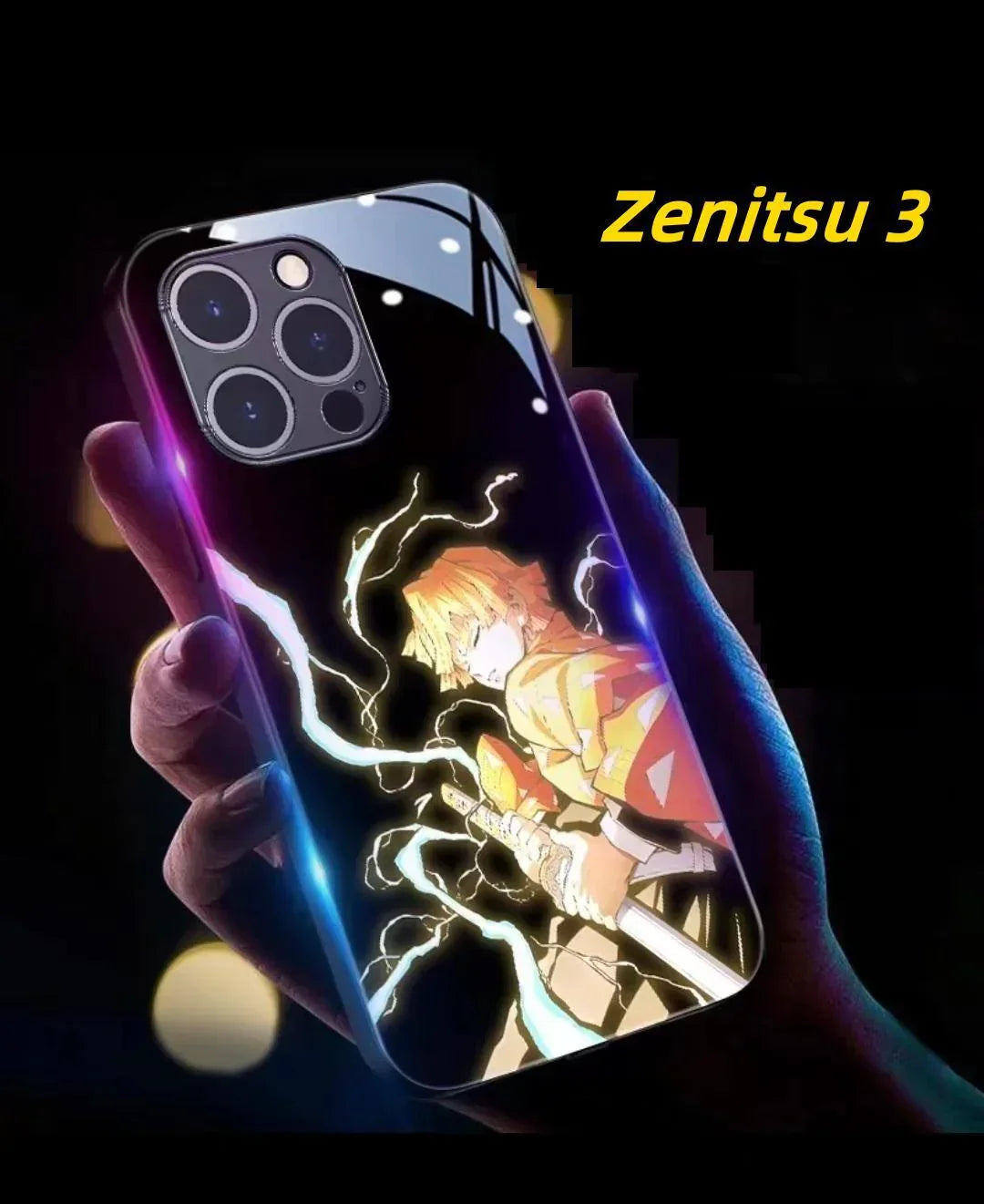 `Demon Slayer Anime Light Up Phone Case, Smart Sound Activated Flash Glowing Glass Back Cover, Shockproof Protective Phone Case for iPhone, Anime Tanjiro Zenitsu Case Gift`