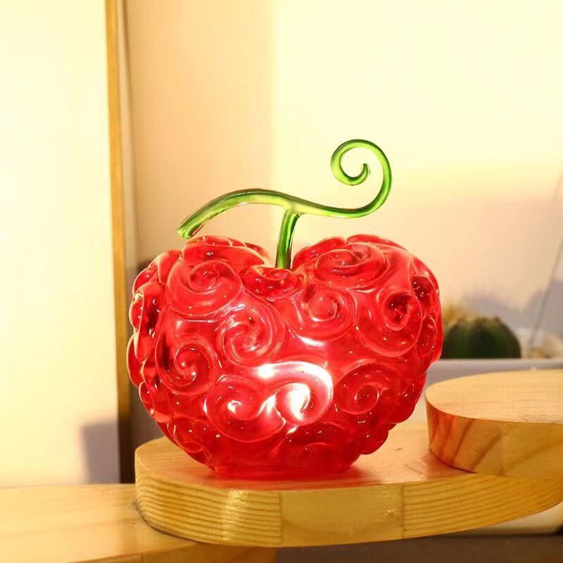 One Piece Devil Fruit Figurine with LED Light, Gum-Gum Fruit & Flame-Flame Fruit Luminous Statue, Transparent Devil Fruit Anime Ornament, Desktop Display Collectible Model, Gift for One Piece Fans