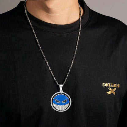 One Piece Portgas D Ace Rotatable Pendant Necklace, Anime Ace Whitebeard Pirate Logo Double Sided Spinning Necklace, Cosplay Jewelry Accessories, Gift for One Piece Anime Fans