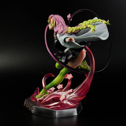Demon Slayer Mitsuri Kanroji Figure, Love Hashira Mitsuri Kanroji GK Statue, Anime Fighting Pose Figurine with Transparent Effect Base, Collectible Desktop Ornament Gift for Demon Slayer Fans