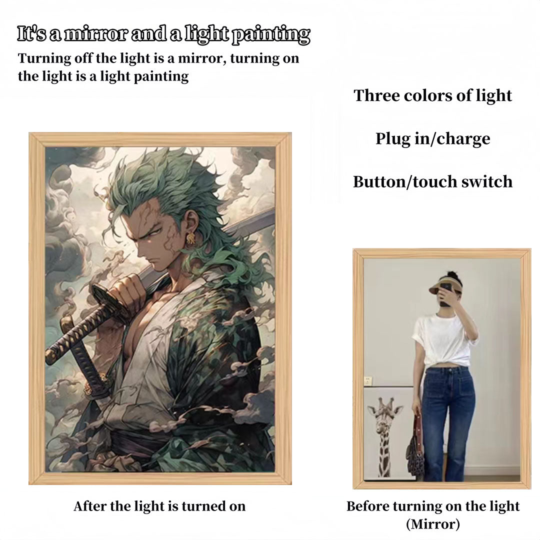 One Piece Anime LED Light Up Painting, Luffy Zoro Sanji Nami Framed Light Canvas Wall Art, Anime Poster Lamp, Wooden Frame Illuminated Wall Decor, One Piece Fan Room Decoration Gift