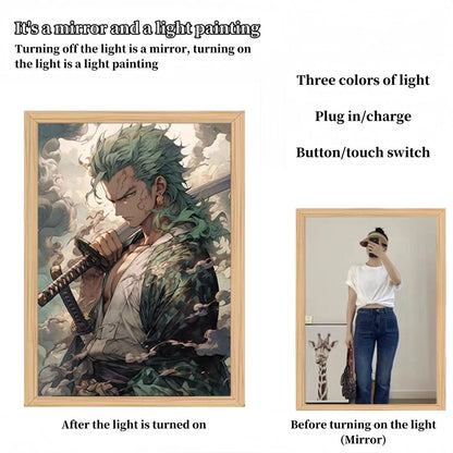 One Piece Anime LED Light Up Painting, Luffy Zoro Sanji Nami Framed Light Canvas Wall Art, Anime Poster Lamp, Wooden Frame Illuminated Wall Decor, One Piece Fan Room Decoration Gift