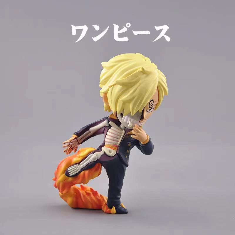 One Piece Half Skeleton Mini Figure Set, Straw Hat Pirates Luffy Zoro Sanji Nami Chopper Robin Usopp Franky Brook Anime Figurine, PVC Chibi Skeleton Model Toy, Desktop Decoration Collectible Gift for One Piece Fans