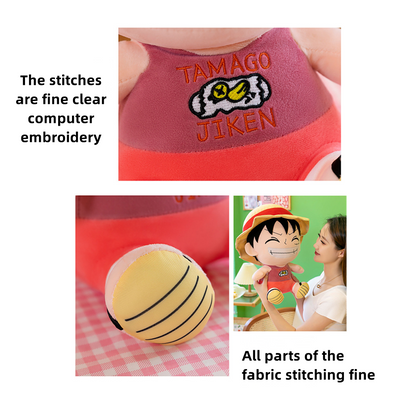 One Piece Luffy Plush Doll, Cute Monkey D Luffy Sitting Stuffed Plush Toy, Soft Anime Character Figure Pillow, Collectible Decor Gift for One Piece Fans Kids Adults