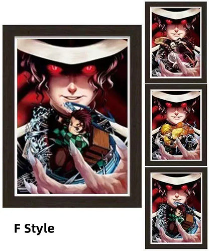 Demon Slayer 3D Lenticular Poster with Frame, Kimetsu no Yaiba Anime Stereo Gradient Wall Art, Flip Changing Picture, Anime Framed Decor Painting for Bedroom Gaming Room, Anime Merch Gift for Demon Slayer Fans