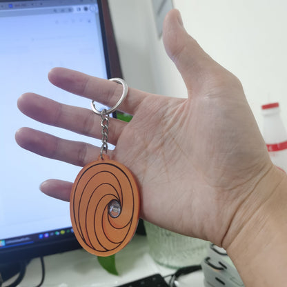 Naruto Obito Mask Acrylic Keychain, Anime Tobi Spiral Mask Rotatable Key Ring, Cute Cartoon Character Pendant, Backpack Bag Charm Collectible Gift for Naruto Fans