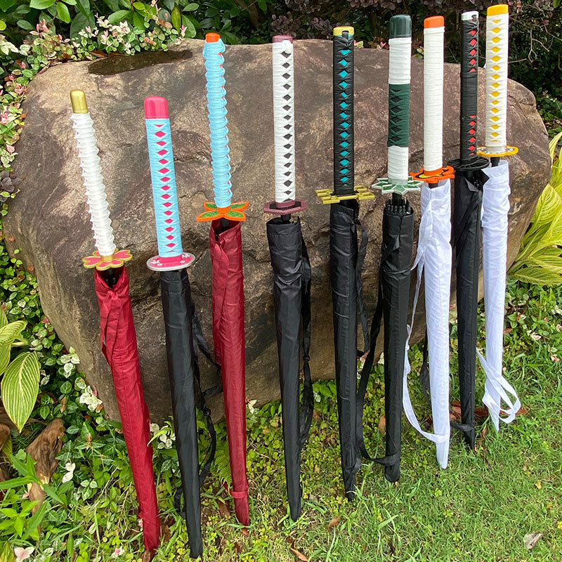 Demon Slayer Nichirin Sword Umbrella, Anime Katana Shaped Long Handle Umbrella, Tanjiro Zenitsu Giyuu Rengoku Samurai Sword Umbrella, Cosplay Prop Rain Sun Umbrella, Anime Collectible Gift for Fans