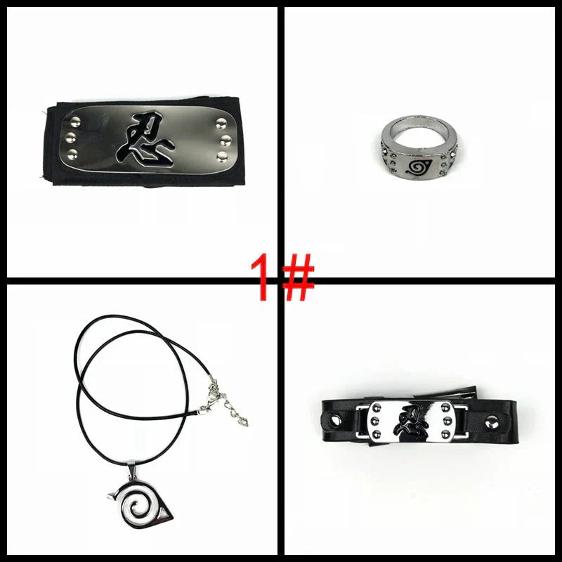 Naruto Cosplay Accessories Set, Metal Kunai Shuriken Leaf Village Headband, Sharingan Ring Necklace, Anime Ninja Prop Kit, Naruto Costume Collection Gift for Fans