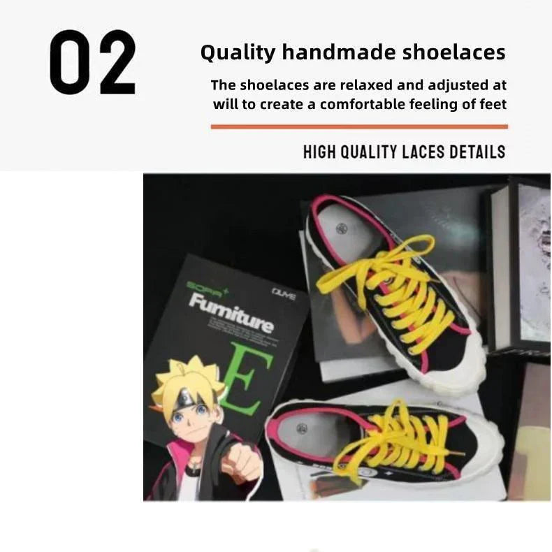 Boruto Naruto Next Generations Anime Low Top Canvas Sneakers, Konoha Symbol Printed Lace-up Casual Shoes, Breathable Memory Foam Footwear, Anime Cosplay Daily Walking Shoes, Fan Gift for Men Women Teens