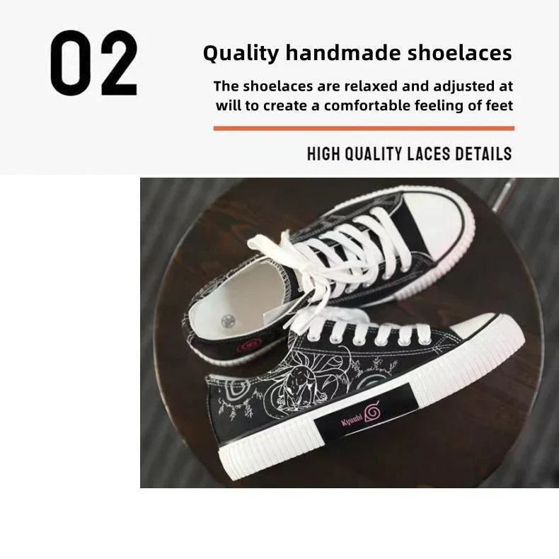 Naruto Boruto Anime Low Top Canvas Sneakers, Konoha Leaf Symbol Printed Casual Shoes, Breathable Lace-up Canvas Footwear, Anime Cosplay Daily Walking Shoes, Anime Fan Gift for Men Women Teens