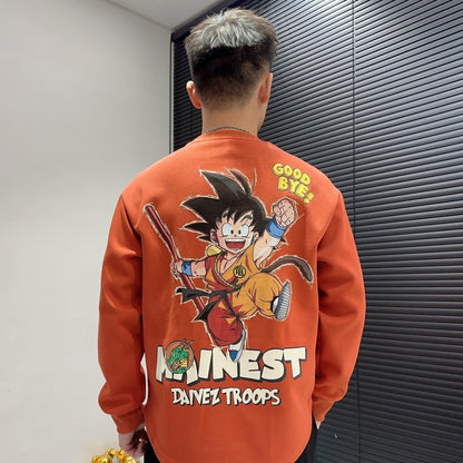 Dragon Ball Goku Anime Crewneck Sweatshirt, Men Casual Long Sleeve Pullover, Vintage Cartoon Graphic Sweater, Loose Fit Streetwear Top for Anime Fans Gift