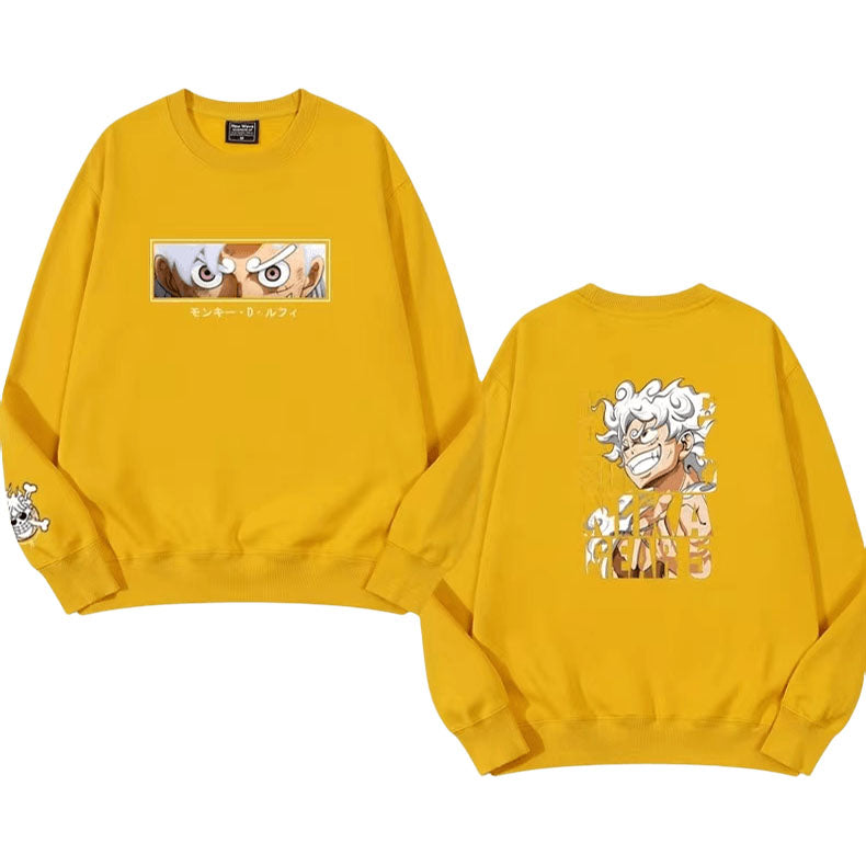 One Piece Luffy Nika Anime Crewneck Sweatshirt, Long Sleeve Pullover Sweater, Multi Color Casual Streetwear, Loose Fit Anime Print Sweatshirt, Gift for One Piece Fans