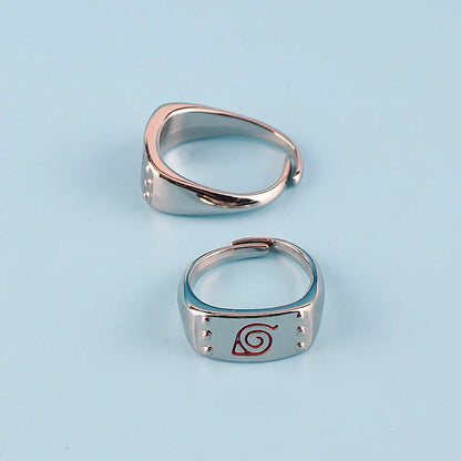 Naruto Konoha Village Symbol Adjustable Ring, Anime Leaf Village Logo Metal Open Ring, Cosplay Finger Jewelry, Fashion Anime Statement Ring, Collectible Gift for Naruto Fans