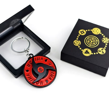 Naruto Anime Sharingan Rotatable Keychain, Uchiha Clan Rotating Sharingan Metal Key Ring, Akatsuki Red Cloud Pendant, Anime Cosplay Accessory, Collectible Key Chain Gift for Naruto Fans