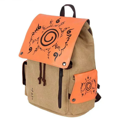 Naruto Anime Backpack, Uzumaki Naruto Seal Canvas Rucksack, Vintage Flap Drawstring School Backpack, Cosplay Laptop Daypack, Anime Shoulder Bag Gift for Naruto Fans