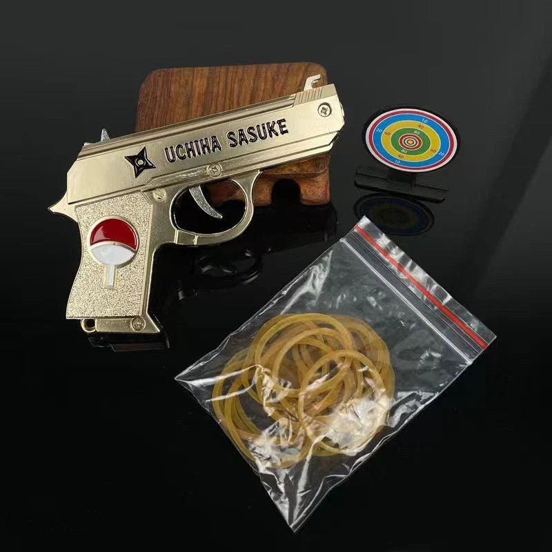 Naruto Anime Mini Rubber Band Gun Keychain, Metal Foldable Model Key Ring, Anime Collectible Ornament, Comes with Rubber Bands & Paper Target, Pocket Size Desk Display Decor Gift for Naruto Fans