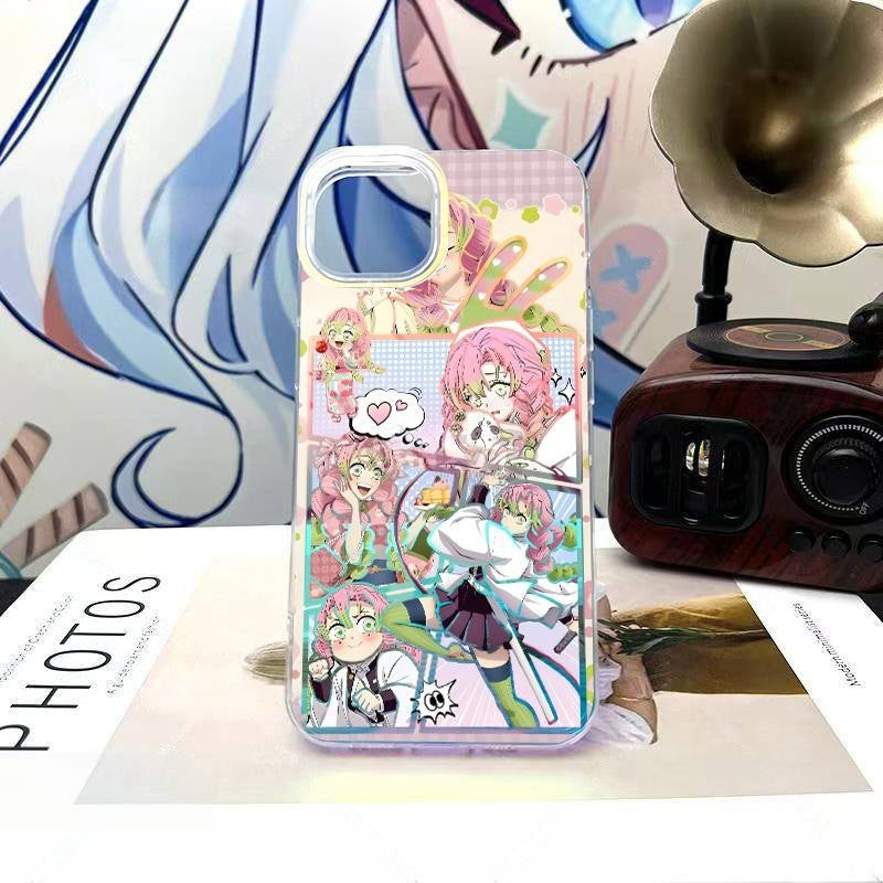Demon Slayer Kanroji Mitsuri Aurora Holographic Gradient Phone Case Shockproof Air‑Bag Protective Anime Manga Collage Cover For Iphone