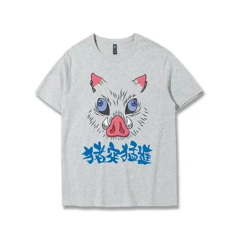 Demon Slayer Inosuke Hashibira Funny Flip T-Shirt, Kimetsu No Yaiba Anime Boar Mask Face Reveal Tee, Men Women Novelty Cosplay Short Sleeve Shirt, Demon Slayer Fan Collectible Gift