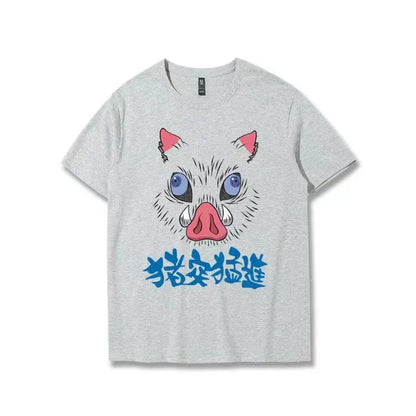 Demon Slayer Inosuke Hashibira Funny Flip T-Shirt, Kimetsu No Yaiba Anime Boar Mask Face Reveal Tee, Men Women Novelty Cosplay Short Sleeve Shirt, Demon Slayer Fan Collectible Gift