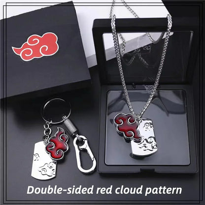 Naruto Akatsuki Red Cloud Keychain, Anime Akatsuki Symbol Metal Key Ring with Gift Box, Cosplay Accessory Pendant Key Chain, Collectible Gift for Naruto Anime Fans