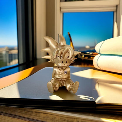 Dragon Ball Kid Goku Golden Sitting Figure, Childhood Little Goku Gold Finish Statue, Anime Character Collectible Figurine, Desktop Display Ornament Model Toy, Gift for Dragon Ball Fans
