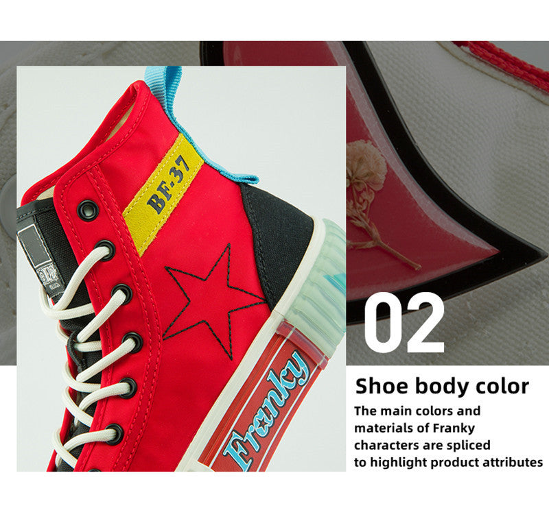 One Piece Franky High Top Canvas Sneakers, Anime Franky BF37 Red Casual Shoes, Men Women Cosplay Streetwear Trainers, One Piece Fan Collectible Footwear Gift