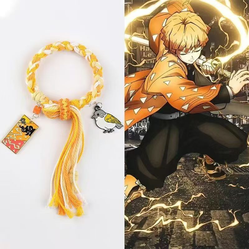 Demon Slayer Anime Braided Rope Bracelet, Kimetsu No Yaiba Character Themed Handmade Wristband, Tanjiro Nezuko Zenitsu Rengoku Cosplay Tassel Bracelets, Anime Jewelry Gift for Demon Slayer Fans