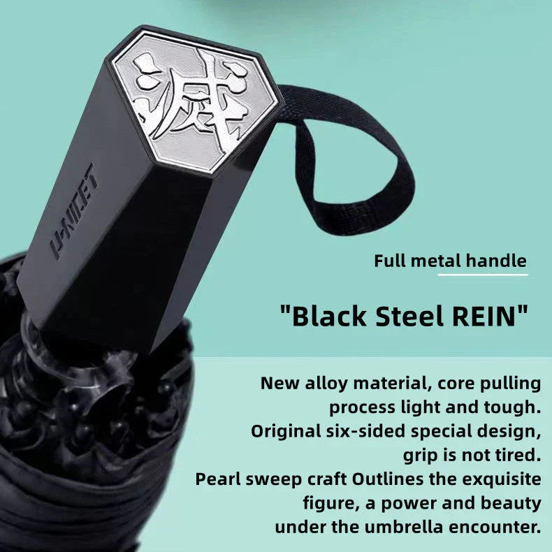 Demon Slayer Anime Folding Umbrella, Tanjiro Nezuko Zenitsu Inosuke Print Portable Compact Travel Umbrella, Sun Rain Protection Windproof Manual Umbrella with Metal Handle, Demon Slayer Fan Merch Gift